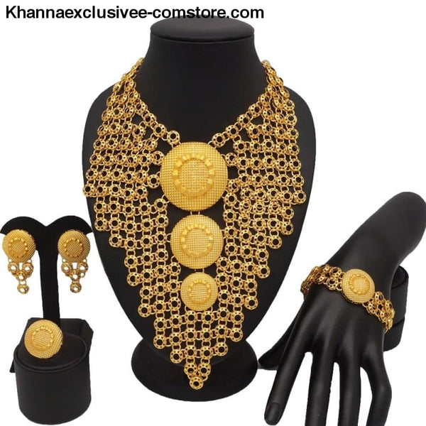 Womens 18K gold Plated jewelry sets bridal set African big jewelry gold plated jewelry set - Womens gold jewelry sets bridal jewelry set