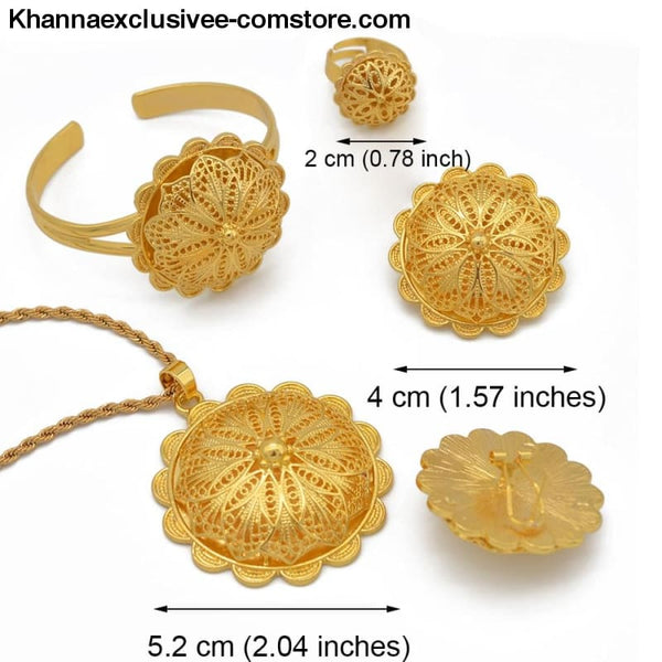 Womens African Jewelry Pendant Necklace Earrings Ring Bangles 18K Gold plated Wedding Set - Womens Eritrean and Ethiopian Jewelry Pendant