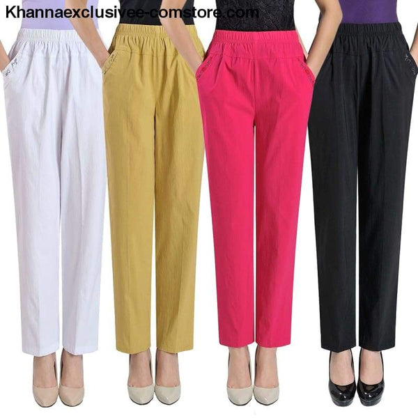 Womens Casual Straight Loose Elegant Fashion Elastic Waist Solid Color Pants in Plus Size - Womens Casual Straight Pants Loose Elegant