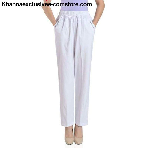 Womens Casual Straight Loose Elegant Fashion Elastic Waist Solid Color Pants in Plus Size - white / L - Womens Casual Straight Pants Loose