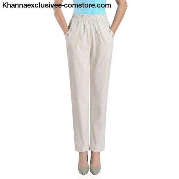 Womens Casual Straight Loose Elegant Fashion Elastic Waist Solid Color Pants in Plus Size - White1 / L - Womens Casual Straight Pants Loose